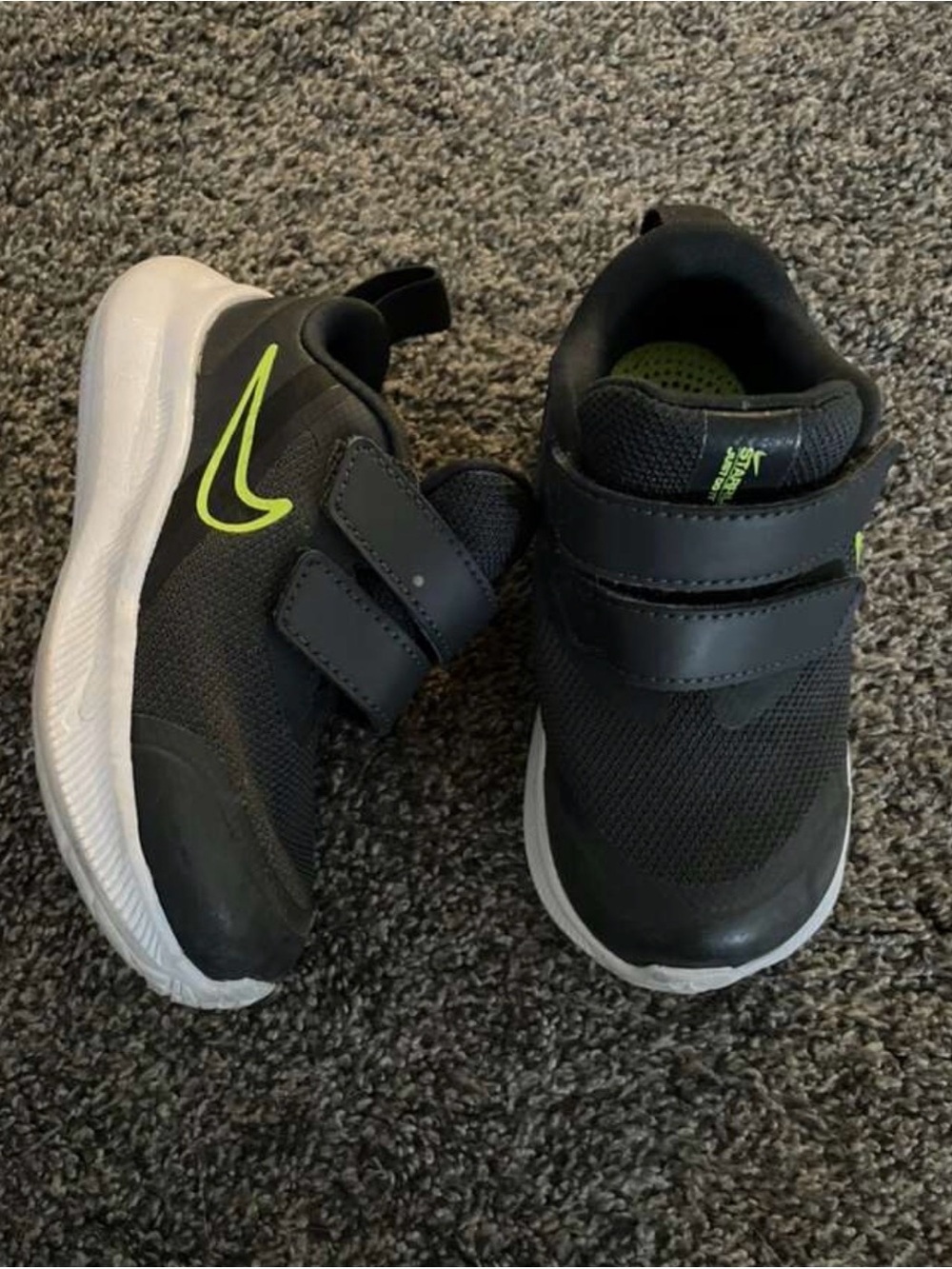 Nike Kids Black and Neon Green Velcro Sneakers